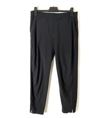 Athleta Brooklyn Ankle Pant Black Ribbed Side Panel Split Hem Stretch Work Pant